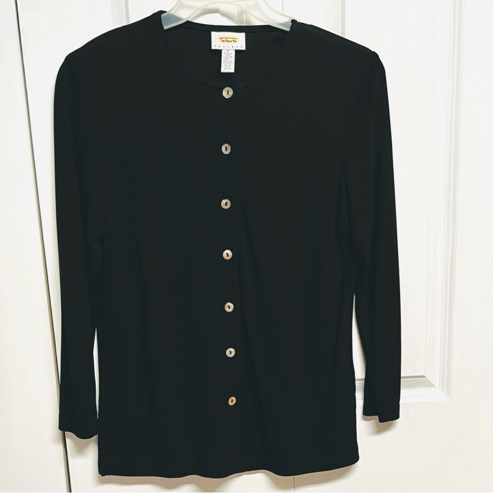 Talbots Black Long-Sleeve Button-Front Top Size S